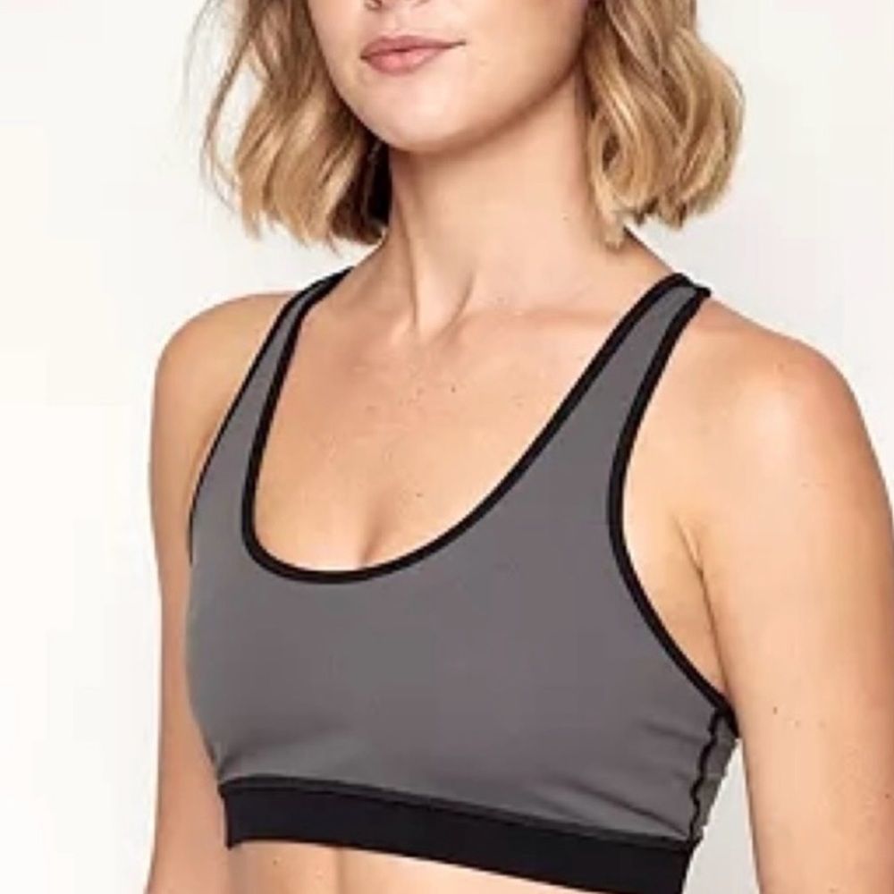 FOURLAPS Infinity Sports Bra Size Large Grey & Black Cross Back Sports Bra New